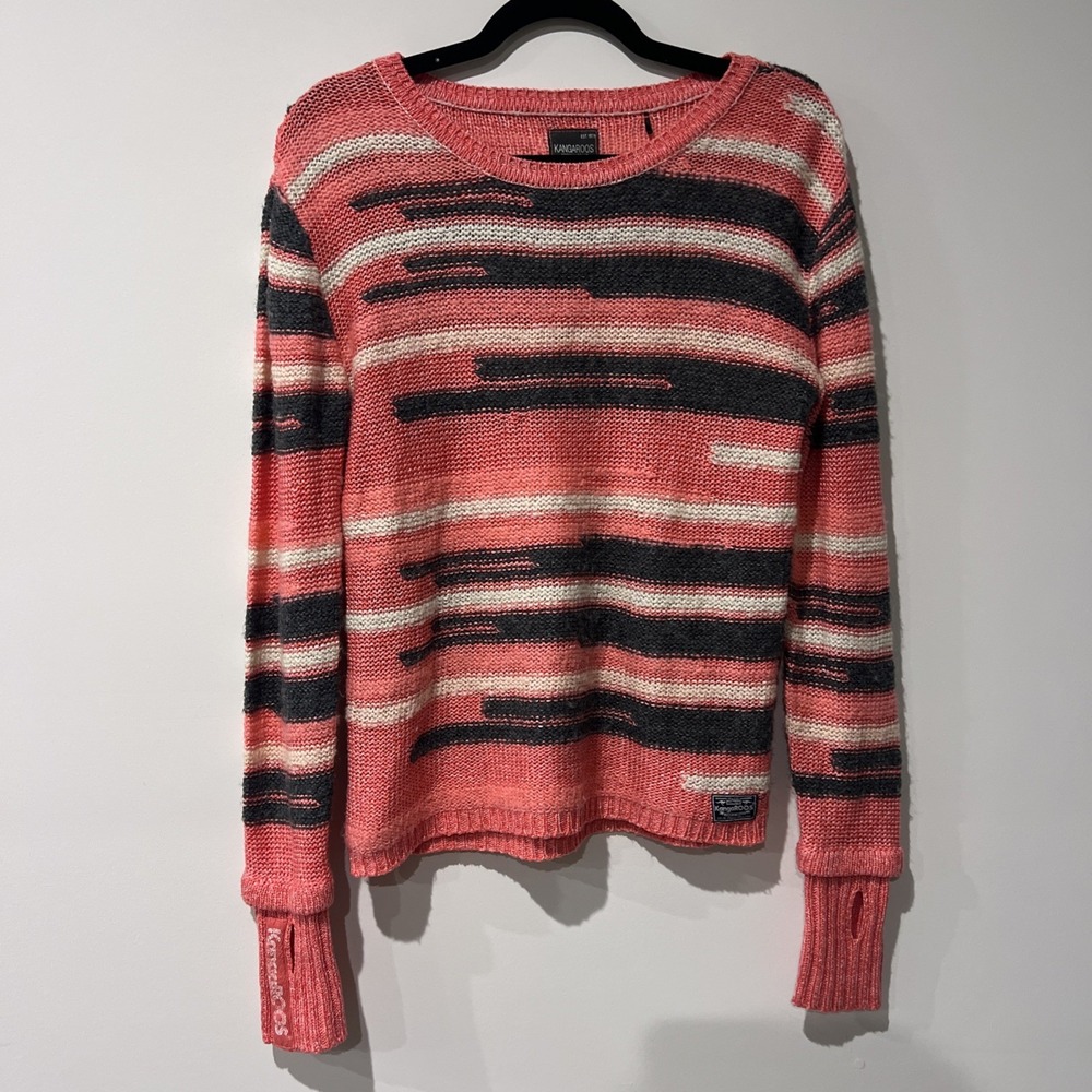 Kangaroos Vintage Knit Sweater Pink Gray Y2K Skater Pullover